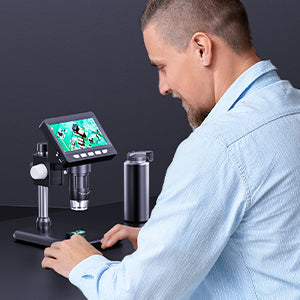 Belro 4.3-inch digital soldering microscope for electronics repair, showing close-up view of circuit board and solder joints.