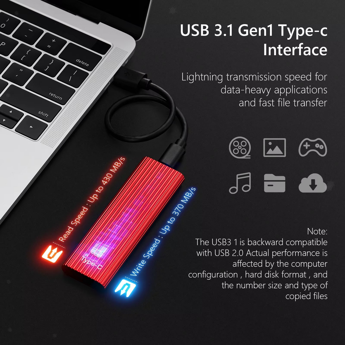 BowLift Ultra-Fast Portable SSD with USB 3.1, compact solid-state drive shown in a sleek, modern design.