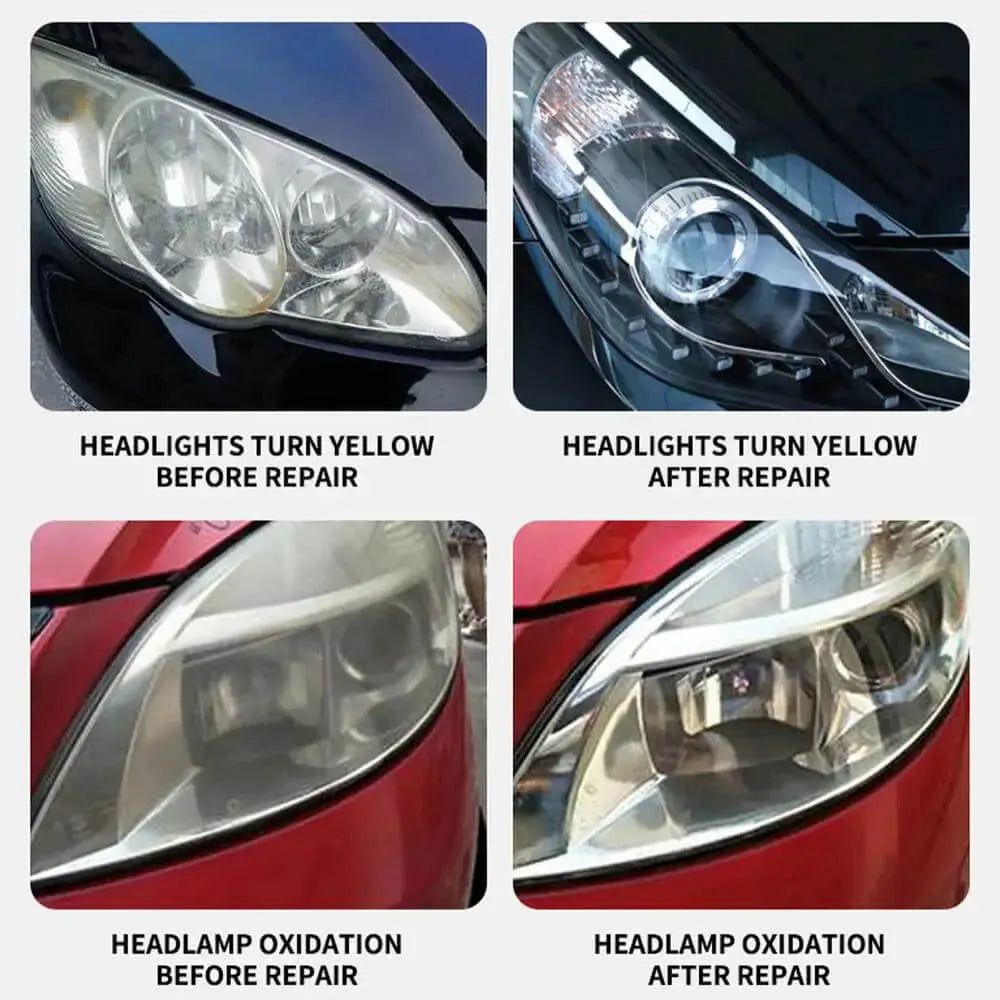 Mivoza headlight restoration spray for yellowed, cloudy car headlights, with UV protection and fast application.