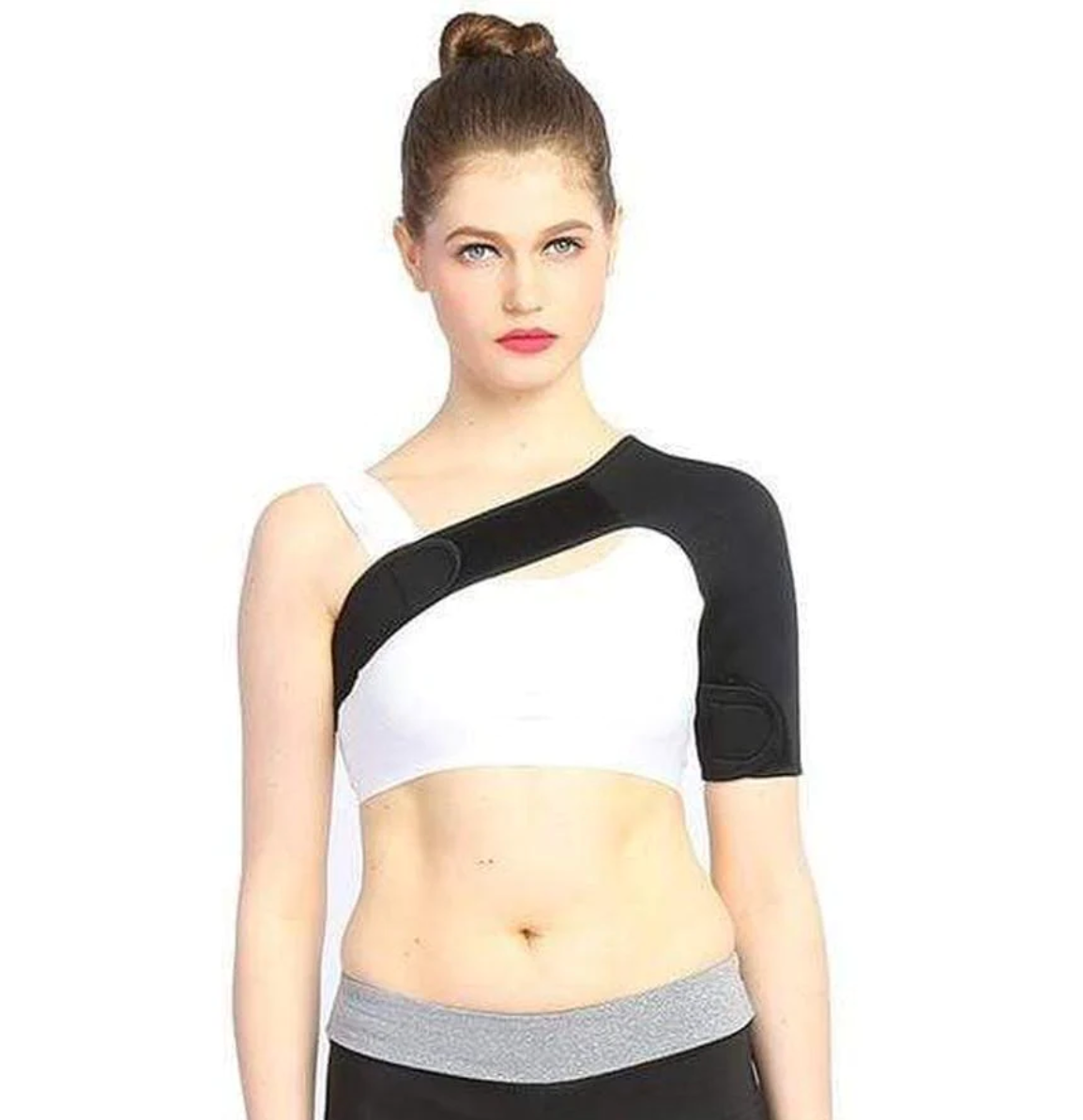Belro women's shoulder brace compression sleeve supporting shoulder and arm, designed for pain relief and stability.