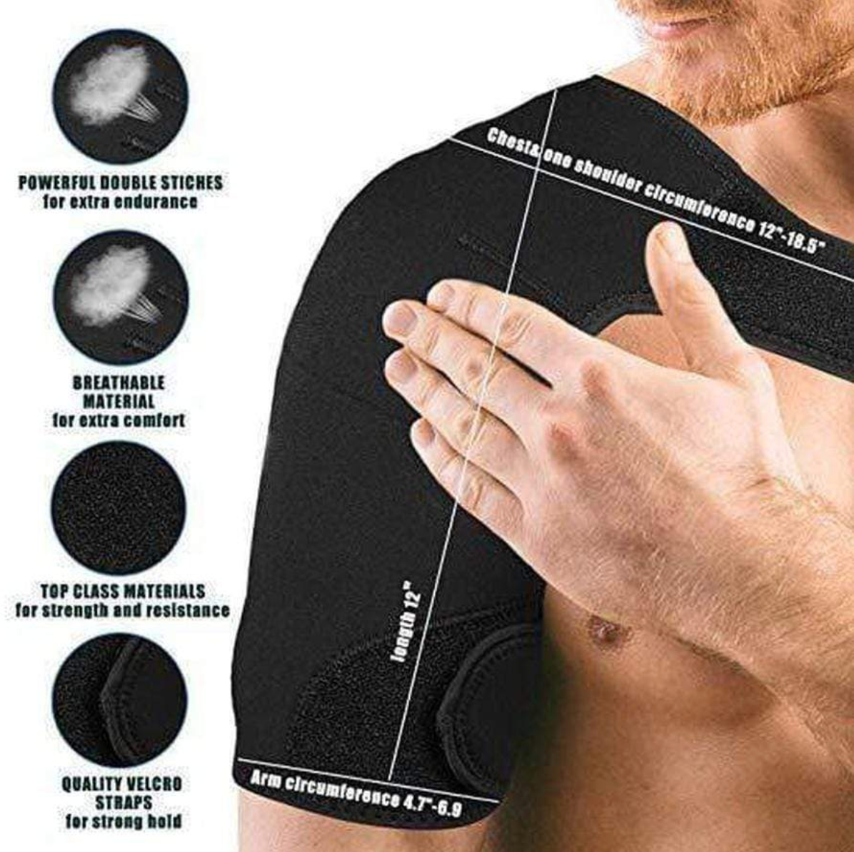 Belro women's shoulder brace with compression sleeve and support strap for shoulder injury relief and stability.