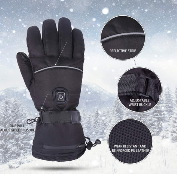 Two pairs of Belro heated gloves in black and gray, insulated winter accessories with touchscreen-compatible fingertips.