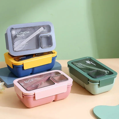 DecorsDeluxe leak-proof bento lunch box with built-in cutlery, microwave and dishwasher safe, featuring multiple compartments for meals.