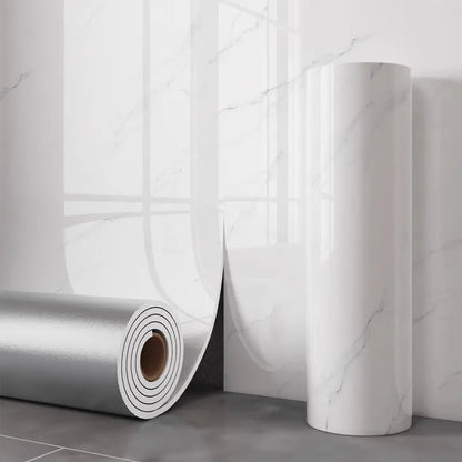 Matte marble self-adhesive decorative film by Mivoza, peel-and-stick surface for kitchen countertop covering.