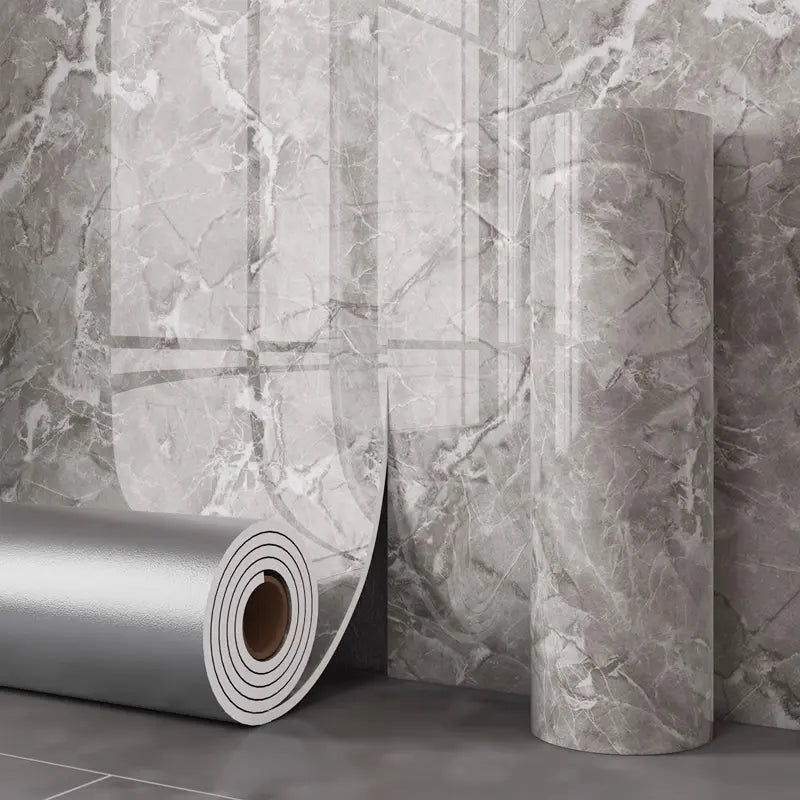 Self-adhesive marble decorative film by Mivoza, matte finish, water and heat resistant, peel-and-stick countertop cover.