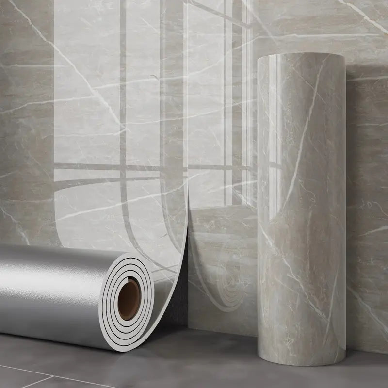 Mivoza self-adhesive marble decorative film with matte finish, peel-and-stick surface for kitchen countertop renovation.