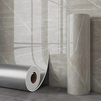 Mivoza self-adhesive marble decorative film with matte finish, peel-and-stick surface for kitchen countertop renovation.