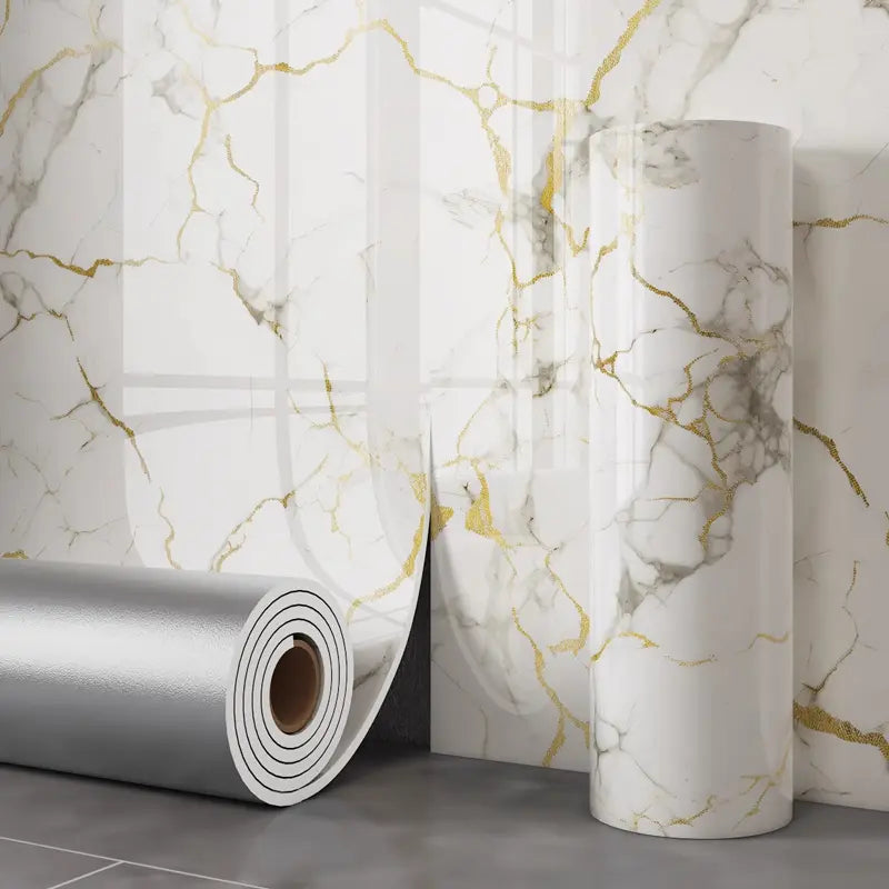 Mivoza self-adhesive marble decorative film with matte finish, peel-and-stick for kitchen countertops, water and heat resistant.