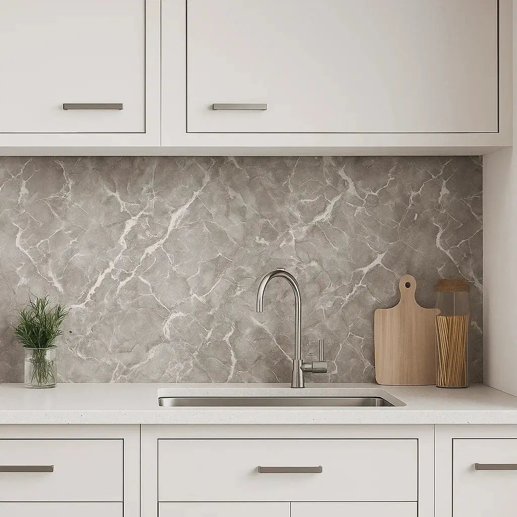 Self-adhesive marble decorative film by Mivoza, modern peel-and-stick surface cover for countertops, measuring 40x300cm.
