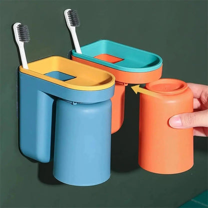 Mivoza wall adhesive toothbrush holder, bathroom organizer with no drill installation, clean and organized bathroom accessory.