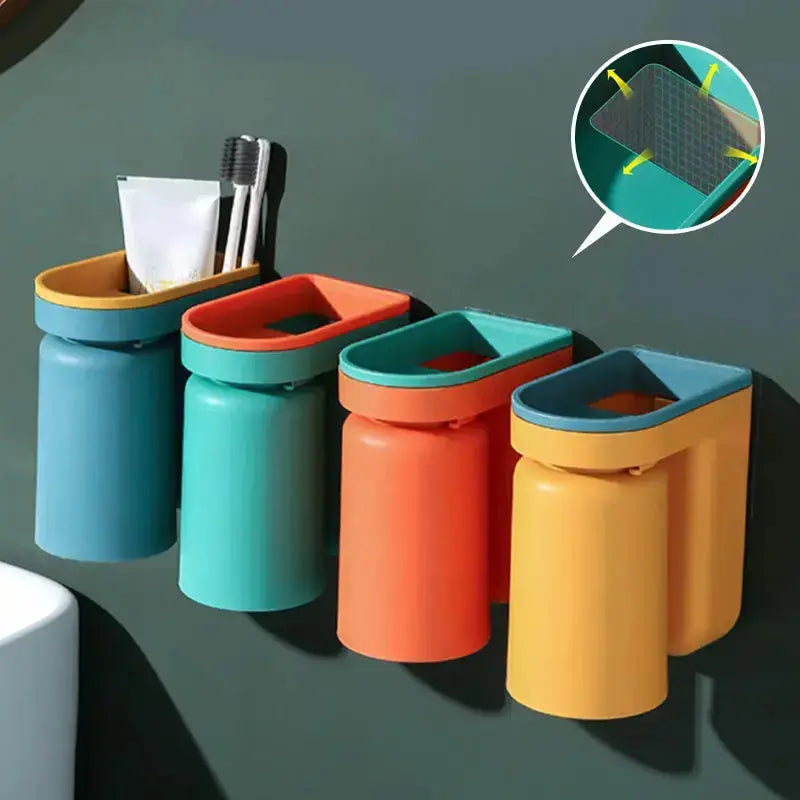 Wall-mounted Mivoza toothbrush holder with adhesive for bathroom organization, no drill required, perfect for tidy bathroom spaces.