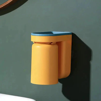 Wall-mounted Mivoza adhesive toothbrush holder in bathroom, featuring sleek, no drill design for organized oral hygiene storage.