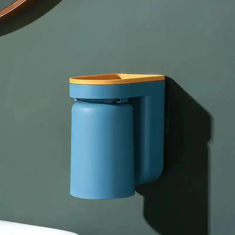 Wall-mounted Mivoza adhesive toothbrush holder for bathroom organization, featuring a sleek, no-drill design with dual storage.