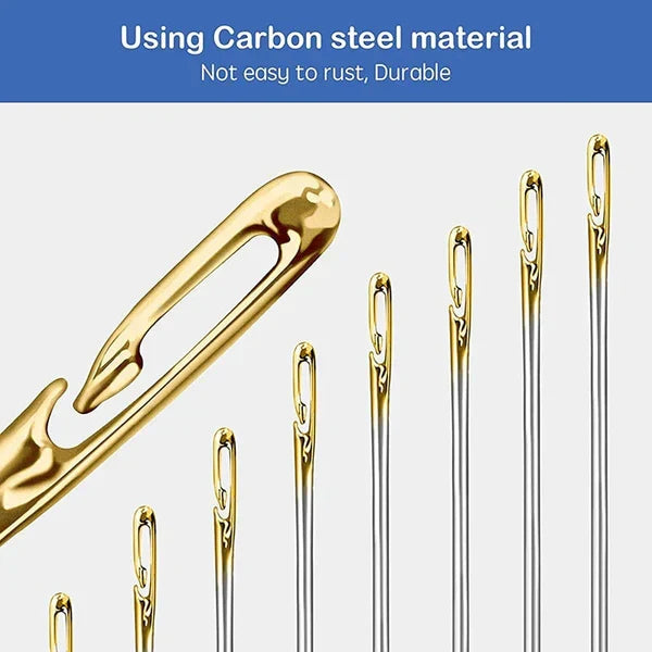 Belro self-threading sewing needles for men's clothing, showing the pack of easy-to-use sewing needles on a white background.
