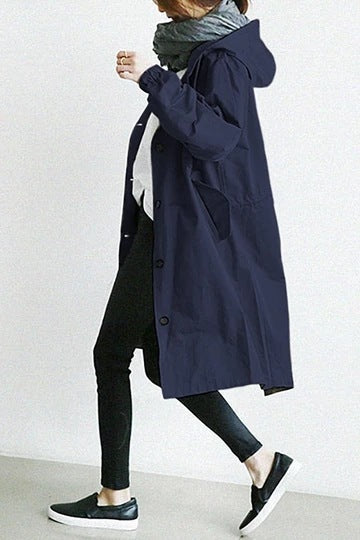 Windproof women's trench coat by BowLift featuring a hood, waterproof outdoor jacket in a stylish design.