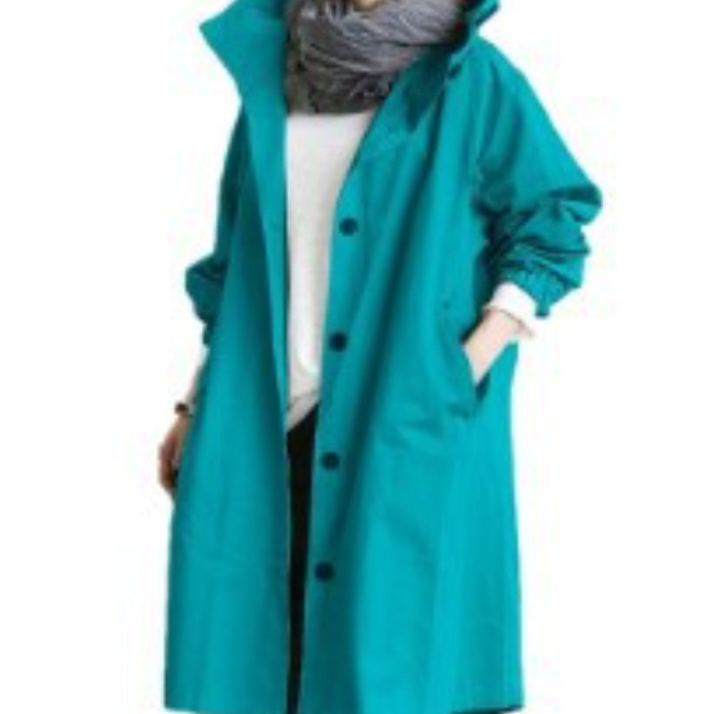 Windproof women's trench coat by BowLift featuring a hood and waterproof outdoor design, perfect for stormy weather.
