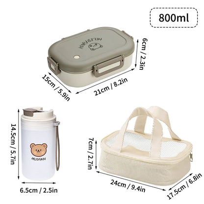 DecorsDeluxe Bento lunch box with 3 compartments, 800ml capacity, leak-proof design, microwave safe for convenient meal prep.