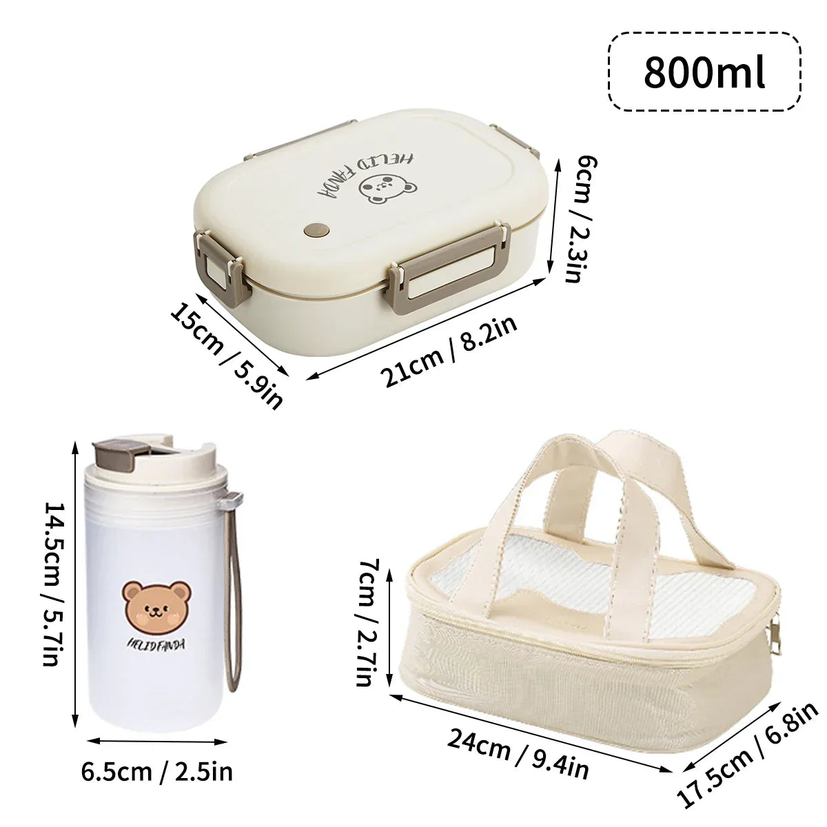 DecorsDeluxe 3-compartment Bento lunch box, 800ml, leak-proof, microwave safe, with colorful compartments for packed meals.