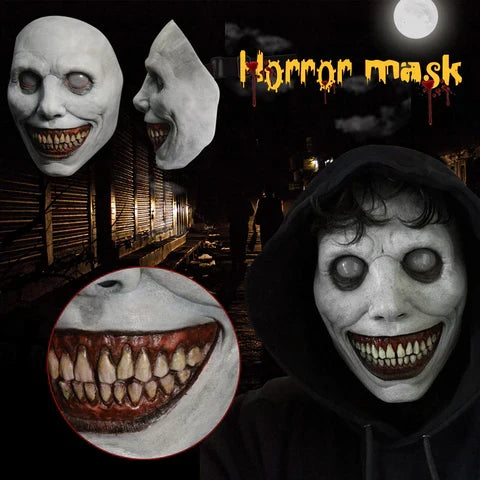 Belro creepy smiling face evil mask featuring white-eyed demon design, perfect for costumes and spooky dress-up occasions.