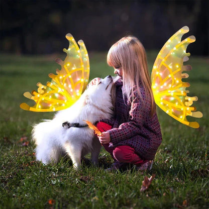 Colorful LED fairy wings costume for kids and adults by Belro, featuring vibrant lighting and lightweight, whimsical design.