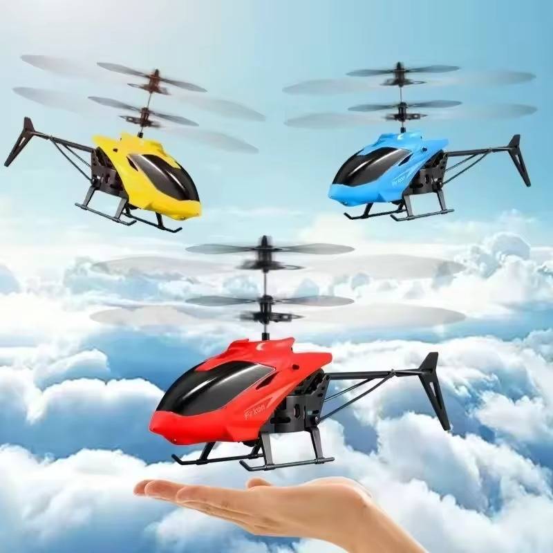 Belro RC helicopter toy flying outdoors, featuring a sleek design and vibrant colors, suitable for remote-controlled flying fun.