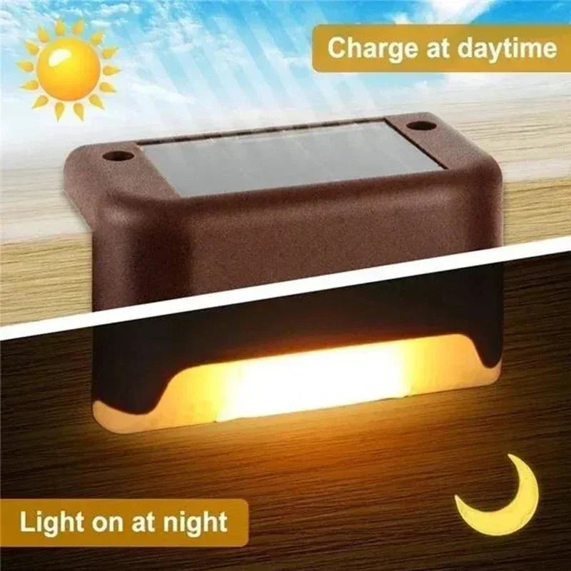 Eight Mivoza solar step lights for outdoor garden path illumination with automatic on/off for safe, eco-friendly outdoor lighting.