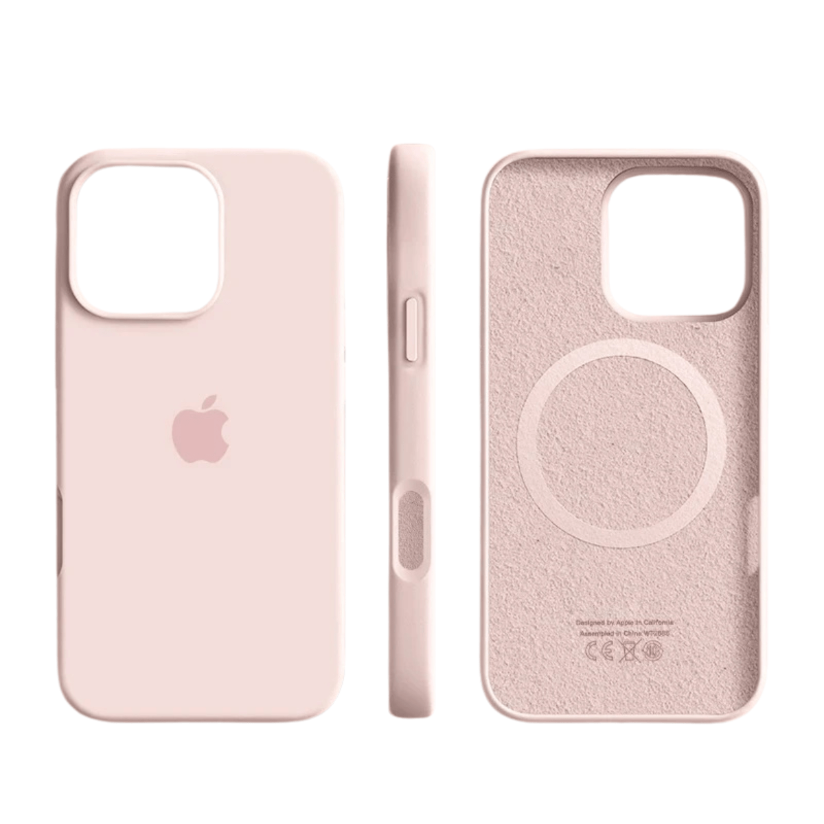 Silicone MagSafe-compatible iPhone case by BowLift with soft-touch finish and magnetic closure, silver color.