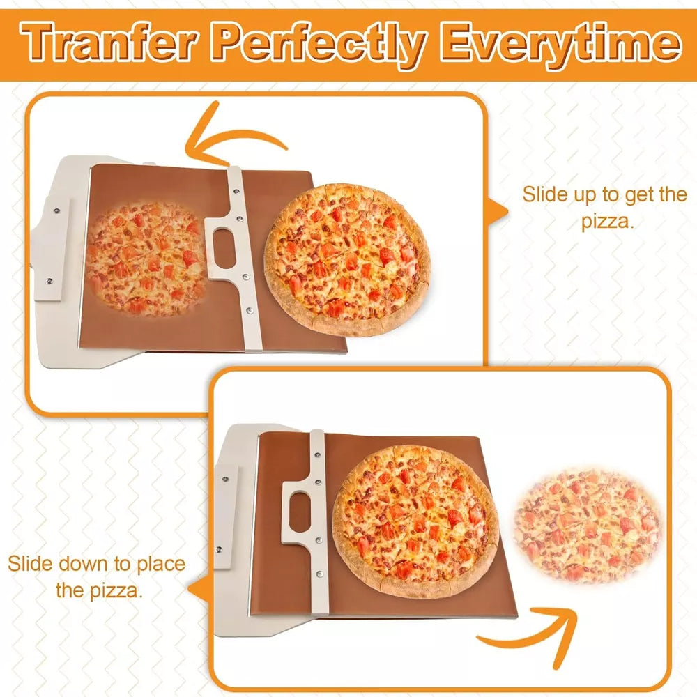 Belro sliding pizza peel with non-stick surface and handle, ideal for transferring and serving homemade pizzas.
