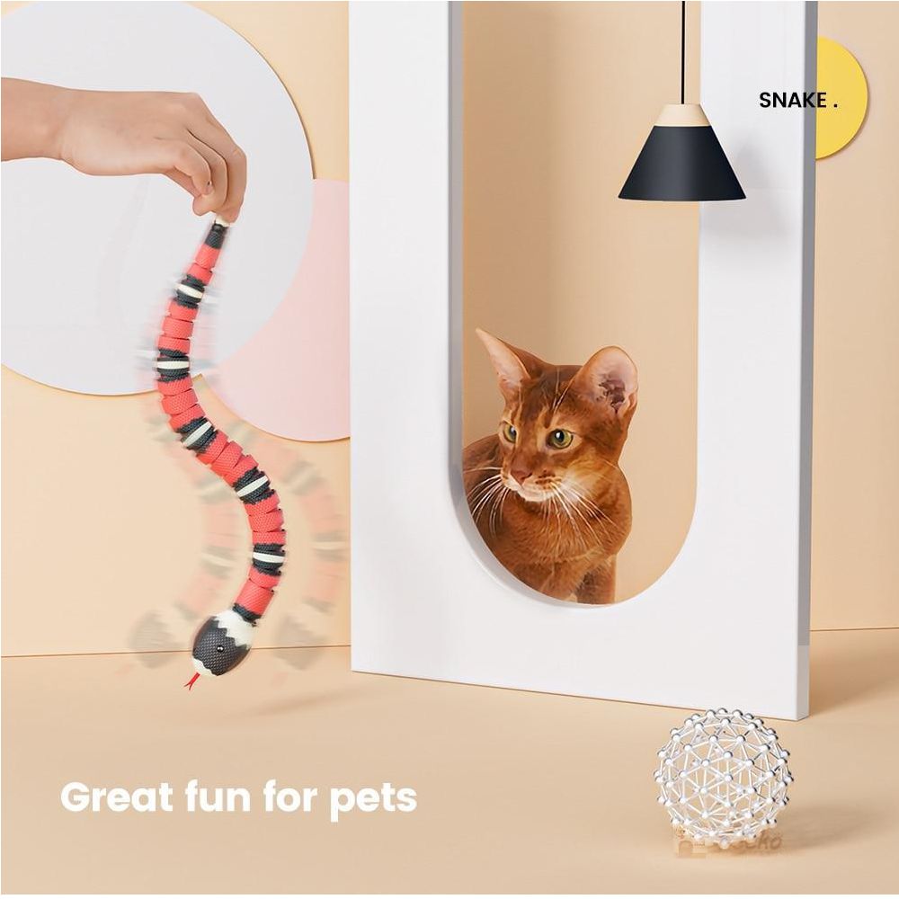 Belro Smart Sensor Interactive Snake Toy for cats, realistic, USB-powered, flexible motion, perfect for feline play and engagement.