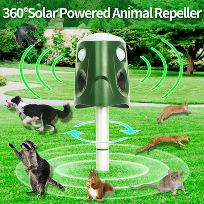 Belro 360° Animal Repellent Deterrent 3-in-1 for outdoor pest control, featuring sonic and motion sensors for effective animal deterrence.
