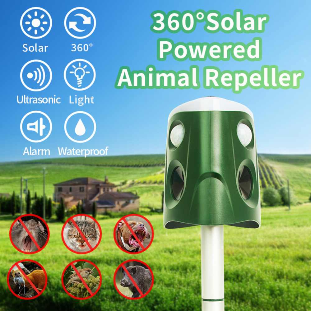 Belro 360° Animal Repellent Deterrent 3 in 1 for outdoor pest control, featuring a sleek design and motion sensor technology.