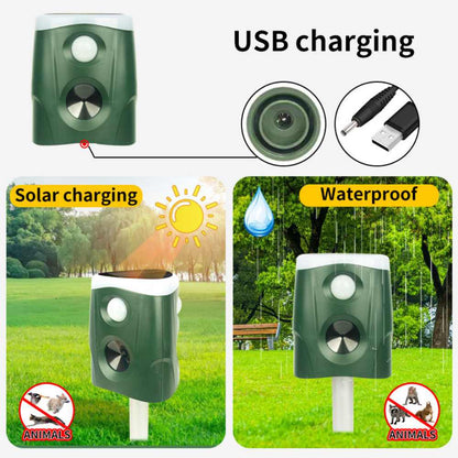Belro 360° Animal Repellent Deterrent 3 in 1 outdoor pest control device with motion sensor and solar panel.