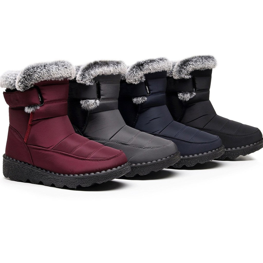 Belro women's waterproof heeled snow boots with winter insulation and stylish design, suitable for cold weather conditions.