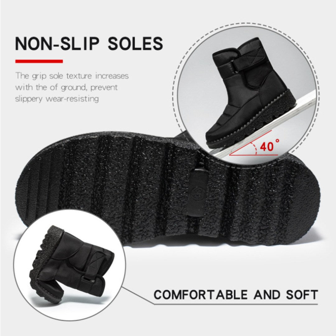 Belro women's waterproof heeled snow boot featuring a stylish winter design with sturdy sole and insulated interior for cold weather.