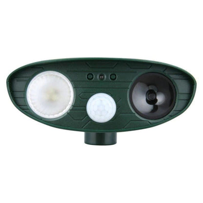 Belro ultrasonic rabbit repeller with flashing light, solar-powered device to keep rabbits and pests away from yard and garden.