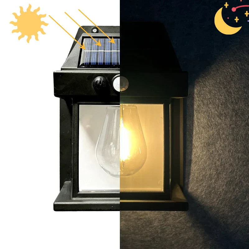 Mivoza solar LED wall lights set of 2 with motion sensor, waterproof outdoor garden lights for courtyard, yard, balcony, and fence.