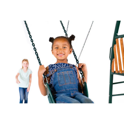 Sportspower Alta Oaks 10′ heavy-duty swing set with a 6′ double wall slide, designed for outdoor play and durability.