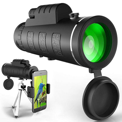 Starscope HD Monocular by Belro featuring high-power lens, smartphone holder, tripod, and waterproof design for outdoor viewing.
