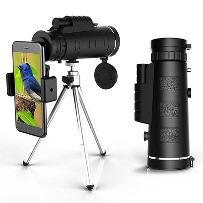 Belro Starscope HD monocular with smartphone holder and tripod, waterproof high-power telescope for outdoor viewing.
