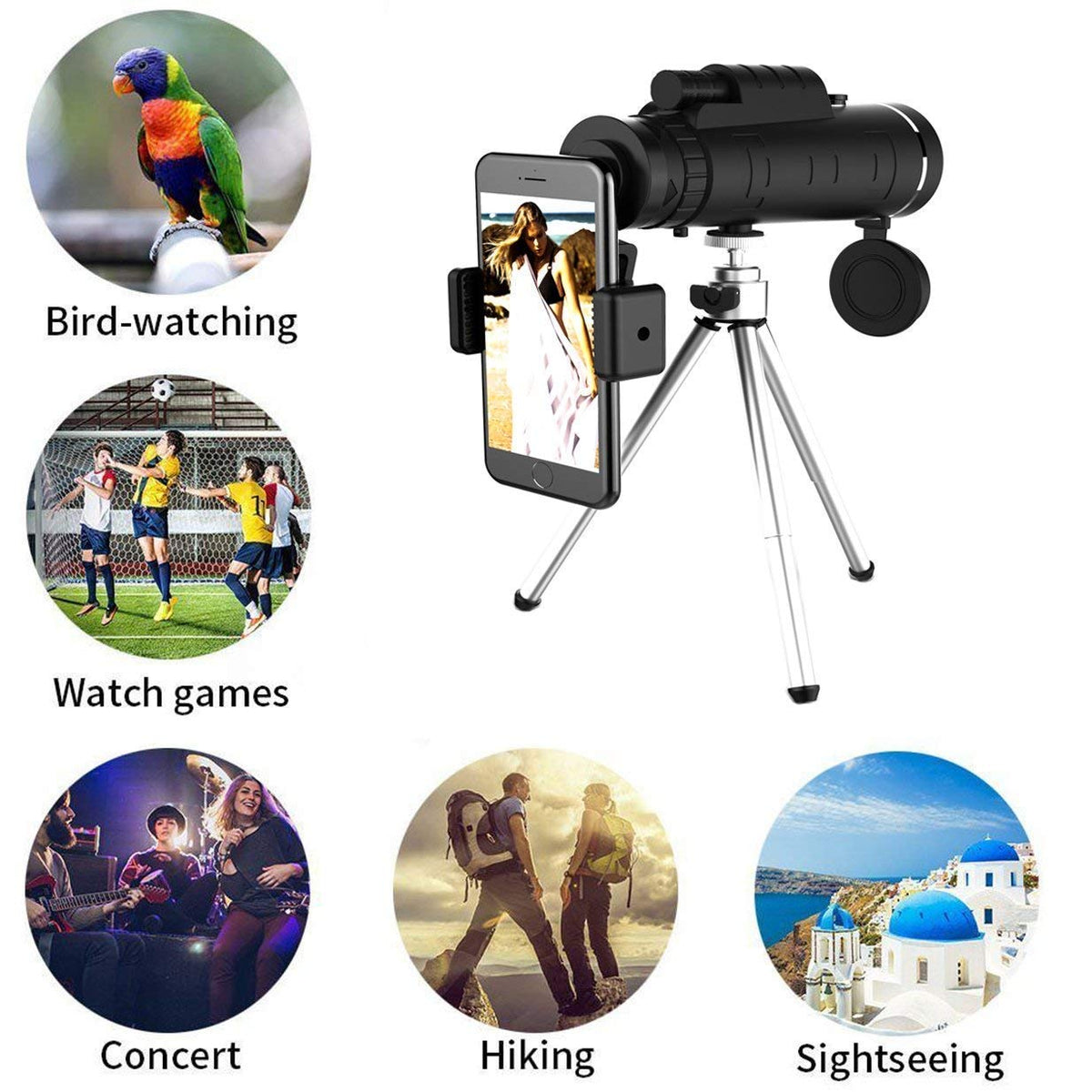 Belro Starscope HD monocular with smartphone holder and tripod, waterproof high-power telescope for outdoor viewing.