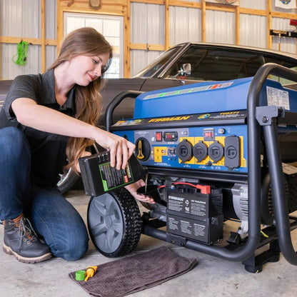 Casavibeo Firman 11600W Tri Fuel Portable Generator with control panel, fuel ports, and sturdy metal frame, ready for outdoor use.