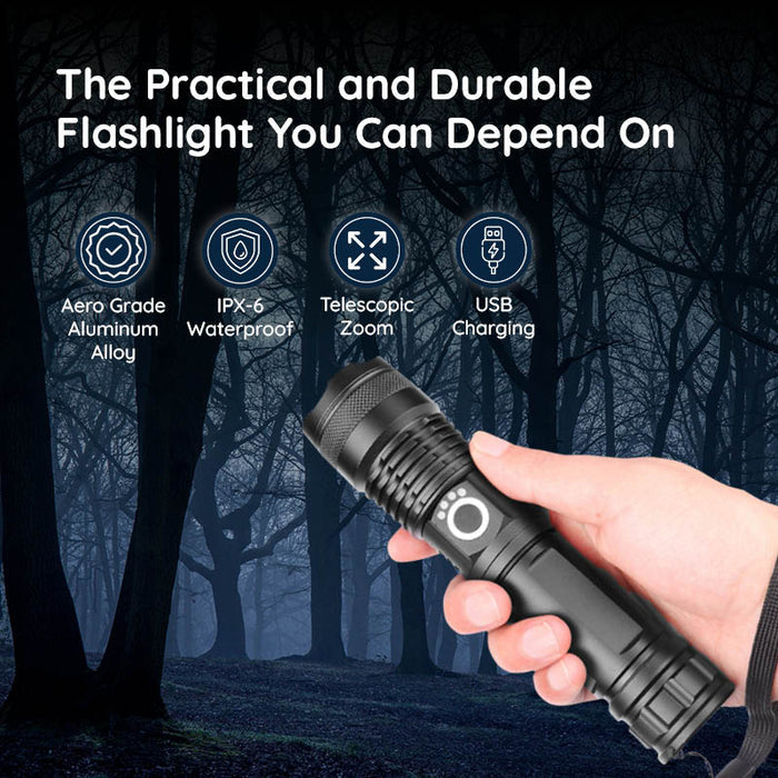 Belro USB powerful flashlight torch with bright LED beam, compact design, and durable handle for portable lighting.