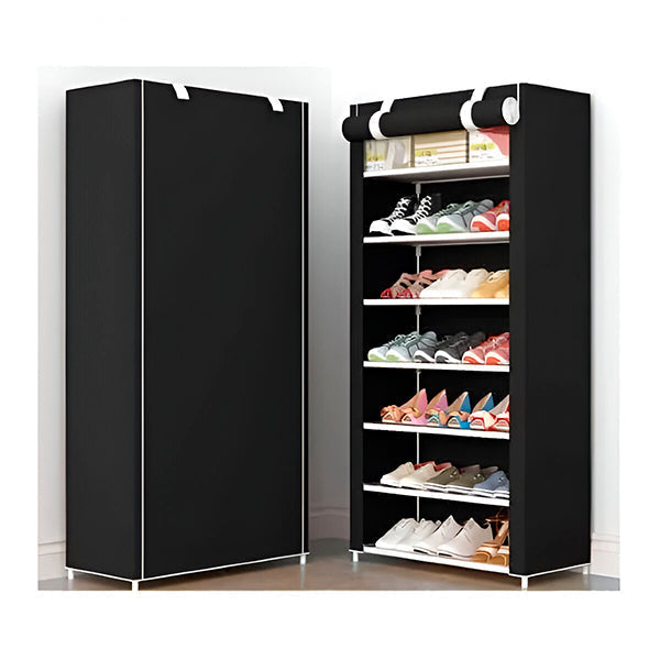 Belro space-saving shoe rack with multiple tiers for organized footwear storage, showcasing its compact design.