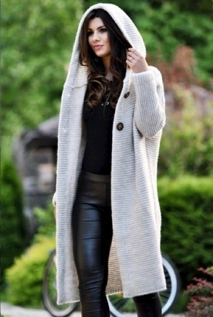 Belro automotive long cardigan displayed on a model, showcasing its stylish design and comfortable fit.