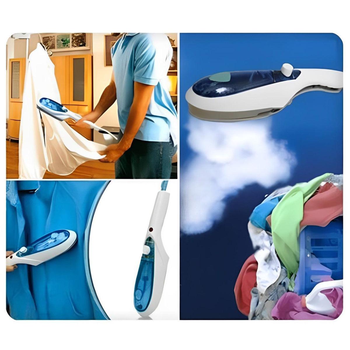 Belro portable steam steamer for men's clothing, compact device with a water tank and steam nozzle for easy garment steaming.