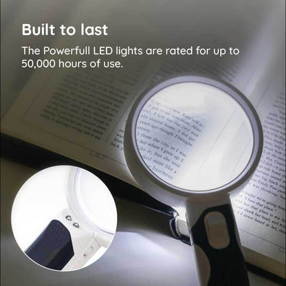 Belro LED lighted handheld magnifying glass with a clear lens, ideal for reading small print and books in office and stationery use.