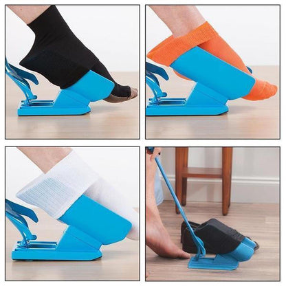 Belro men's sock threader tool for easy hosiery repair and threading, shown in use with socks.