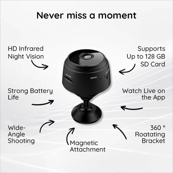 Belro Mini WiFi Camera with HD 1080P video, night vision, compact design, suitable for home security or surveillance.