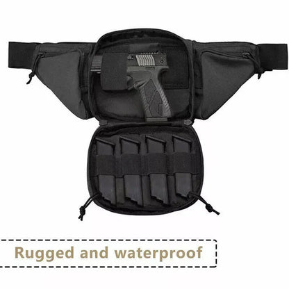 Belro tactical waist pack with concealed carry fanny pack holster showing adjustable strap and discreet gun compartment.