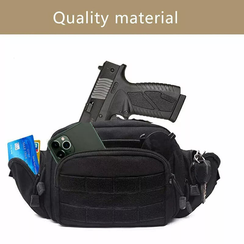 Belro tactical waist pack with concealed carry holster, black fanny pack designed for discreet pistol storage and easy access.